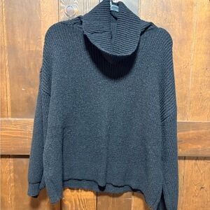SHEIN Black Ribbed Cowl Neck Pullover Sweater